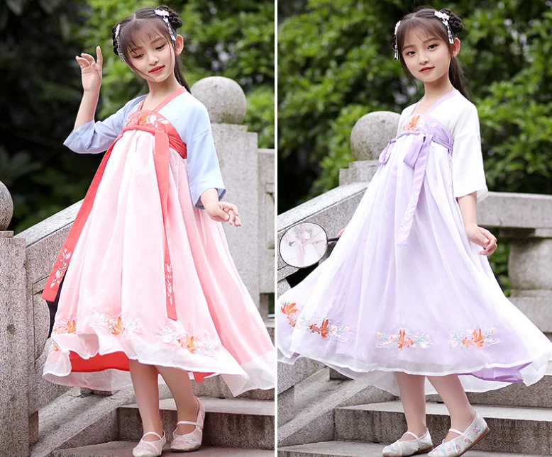 Китайская традиционная древняя одежда Hanfu; Детский костюм; платья с вышивкой; Детский костюм принцессы ZL10