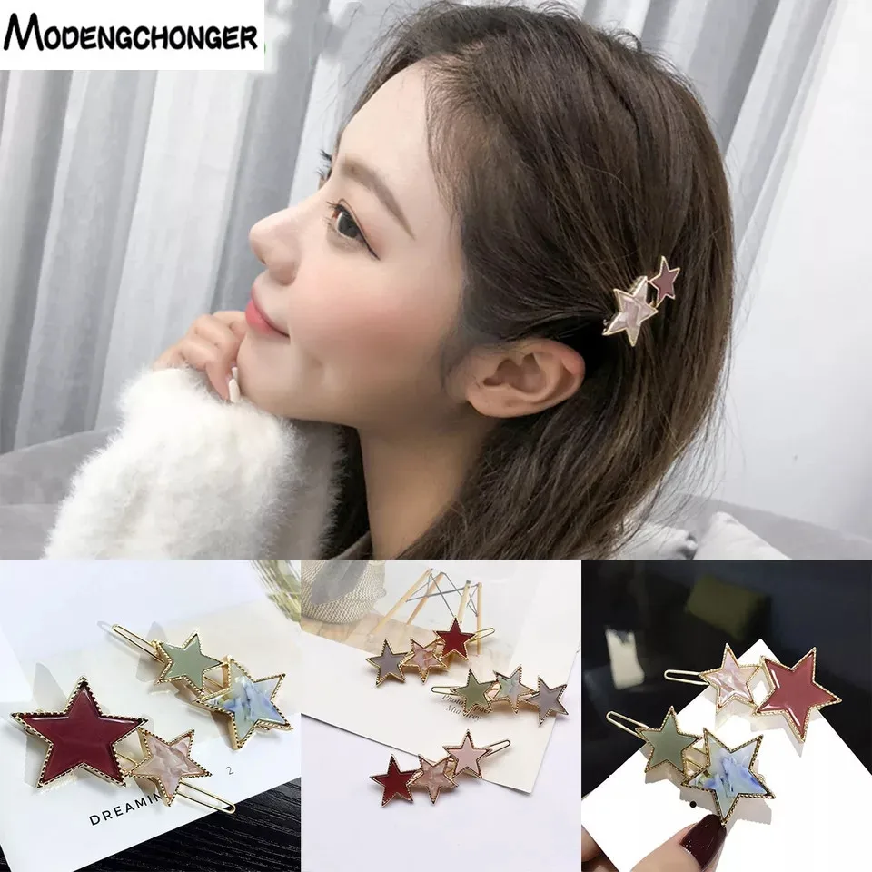 

Fashion Sweet Resin Crystal Geometric Pentagram Five Pointed Star Hair Clips Hairpin Elegant Temperament Woman Hair Accessories