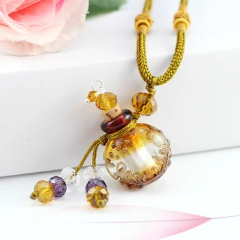 

1PC Murano Glass Perfume Bottle Necklace Round Bottle Essential Oil Aromatherapy Bottle Pendant Necklace