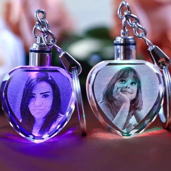 

12 LED Color Changing Crystal Ornament Personalized Keychains, Photo Gift Key Chains for Wedding, Birthday, Christmas, Memorial