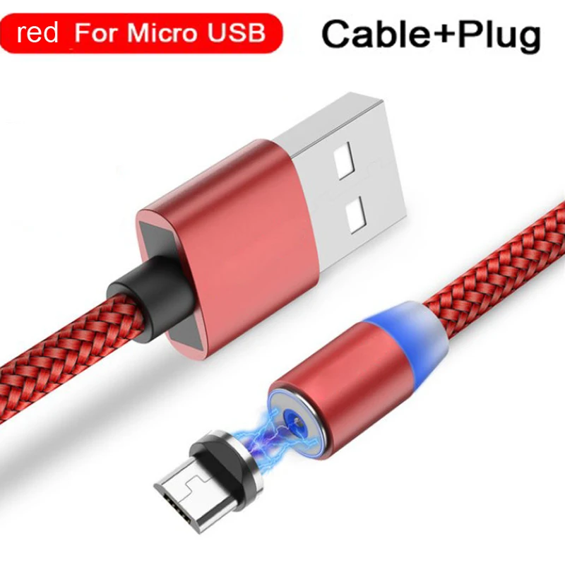 2 м Магнитный Micro USB кабель для быстрой зарядки iPhone samsung кабель для передачи данных Магнитный кабель для зарядки usb type C 3A кабель для мобильного телефона - Цвет: A02-Micro red
