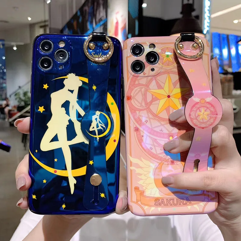 Чехол Сейлор Мун для iphone 7 8 Plus X XR XS MAX 11 Pro Max мягкий силиконовый чехол с ремешком на