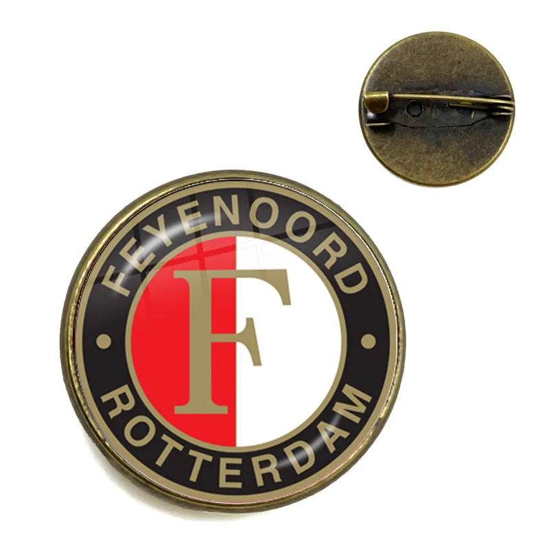 6 Feyenoord Роттердамская брошь Эредивизи Футбол команда логотип лиг логотип футбольный клуб стекло кабошон Воротник Шпильки для фанатов подарок - Окраска металла: 6