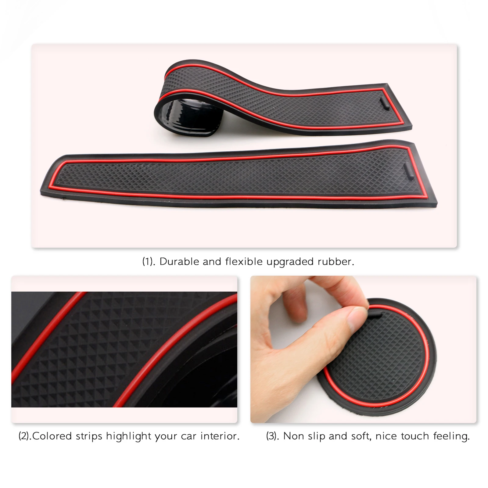 Ruiya-tapete para Porta de Carro com Sulco para Seltos Celtos Antiderrapante Acessórios Automotivos Interior Vermelho Branco Preto 2022 - - Image 3