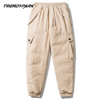 

2020 Mens Winter Pant Thick Down Wadded Trousers Sweatpant Men Padded Streetwear Hip Hop Warm Windbreaker Khaki Pants Joggers