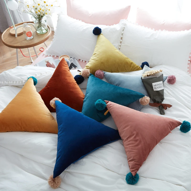 

50cm Creative Funny Solid Color Sofa Cushion With Hanging Ball Children Play Room Allotype Pillow Coffee Shop Decoration
