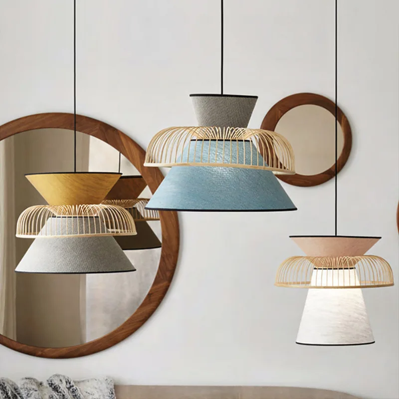 

Mekko Suspended Lights Fabric Japanese pendant light E27 Minimalist pendant lamp bamboo LED Dining Room Bar Decor tatami lamp