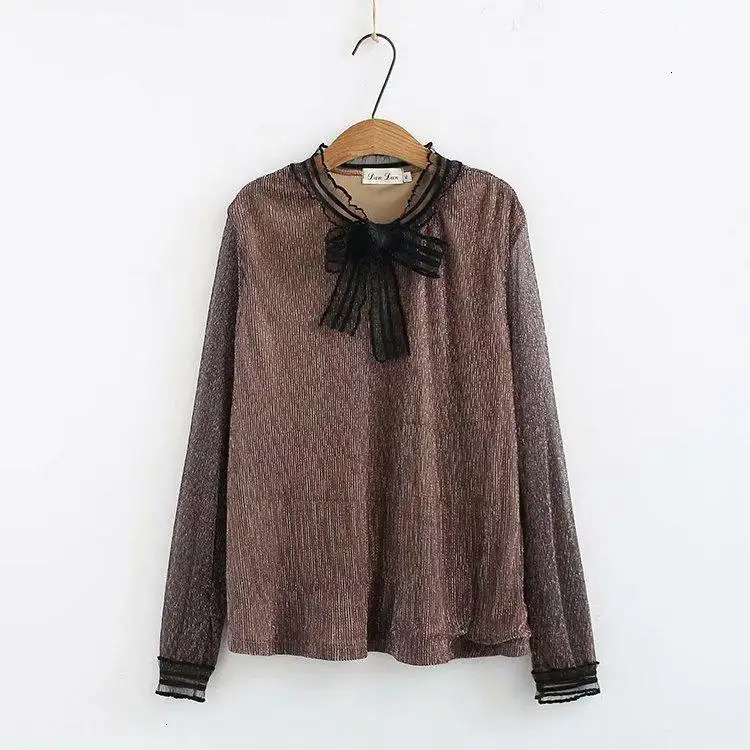 

Plus Size Vrouwen Mode Elegante Blouse Print Kant Met Lange Mouwen Blouses