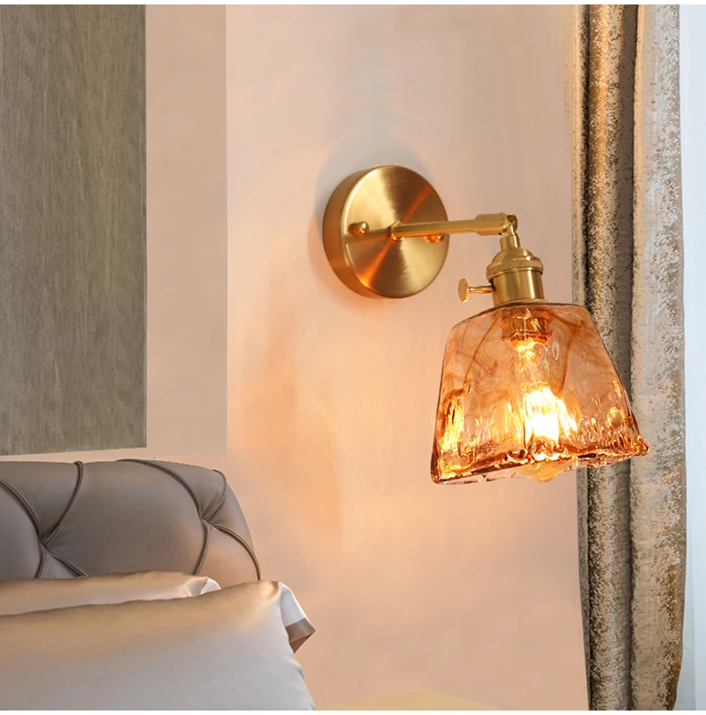 wall lamps Brass glass wall lamp Nordic retro homestay bar restaurant bedside mini wall lamp creative personality coffee shop bedroom lamp wireless wall lights