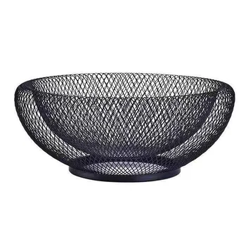

Fashion-Metal Mesh Creative Countertop Fruit Snacks Basket Bowl Stand for Kitchen, Large Black Decorative Table Centerpiece Hold