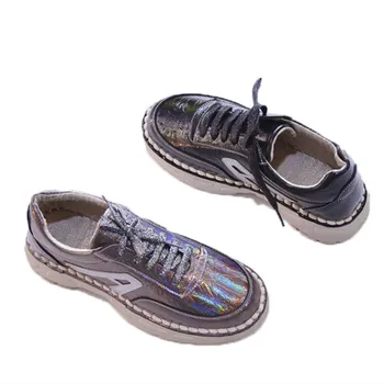 

Women flat shoes casual shoes women flats Spring and autumn platform loafers women Silver, black sneakers ladies shoes