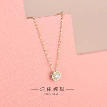 

Ms Necklace Korean Fashion Light Luxury Sterling Silver Rhinestone Snowflake Clavicle Chain Pendant Girl Neck Jewelry Accessorie