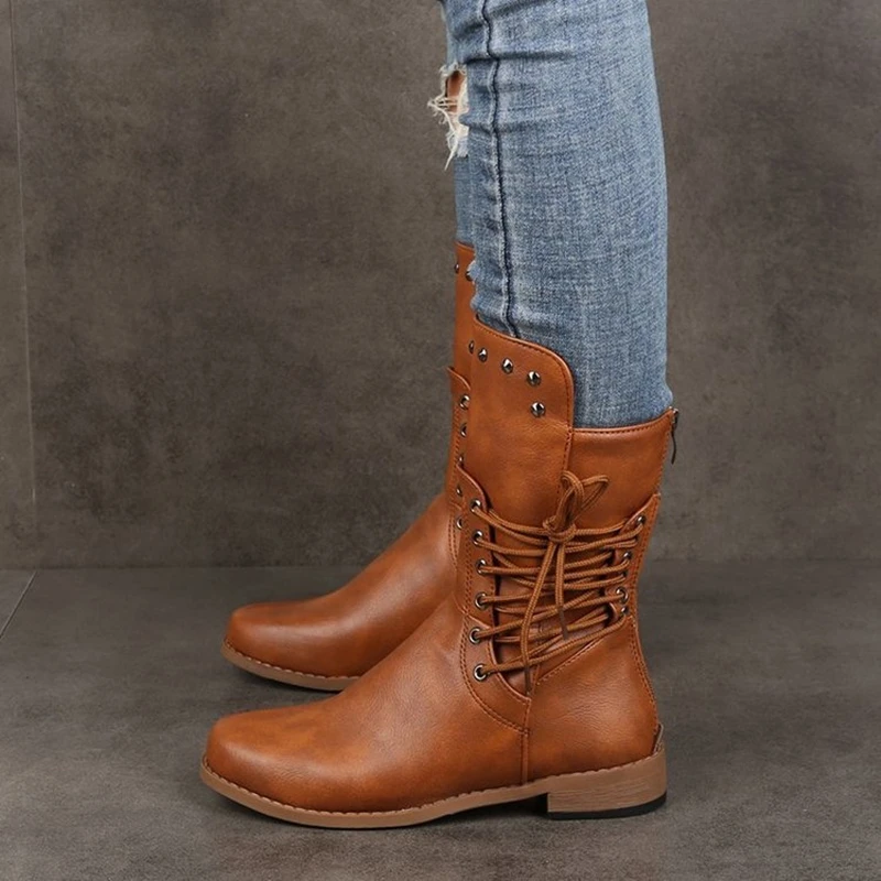 

Big Size 43 Womens Boots Flats Fashion Vingate Fall Winter Woman Boots Shoes Leather Ankle Boots for Women Bota Cowboy Feminina