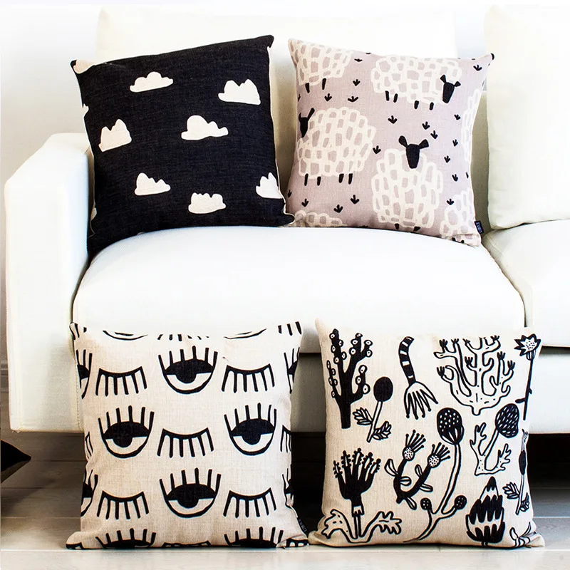 

Nordic Simple Pillow Cover Black And White Cloud Geometry Printing Cushion Cover Home Bedside Sofa Art Decor Pillowcase 45*45