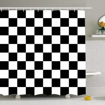 

Shower Curtain Set with Hooks 60x72 Go Chequered Auto Start Sports Shadow Digital Recreation Automobile Competition Checkered