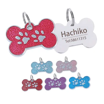 

Personalized Dog Tags Engraved Cat Puppy Pet ID Name Collar Tag Pendant Pet Accessories Bone/Paw Glitter