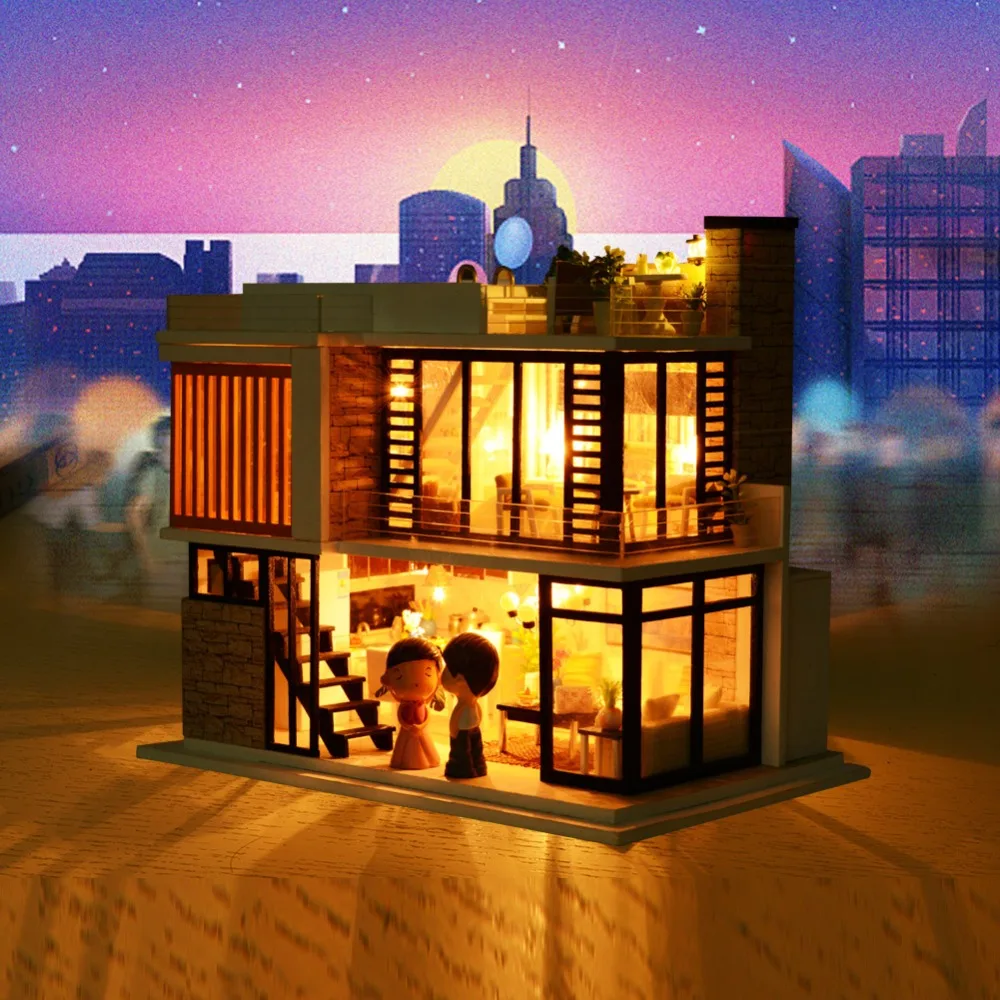 IiE CREATE Dollhouse K036 Florence DIY Kit With Lights And Dust Cover