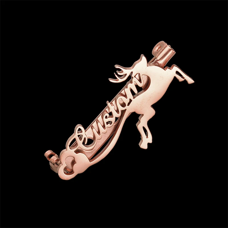 brooch rose gold UZone, Рождественский кулон-табличка с именем, ожерелье для женщин и мужчин, нержавеющая сталь, заказное имя, ожерелье s, мальчики, девочки, рождественские подарки - Окраска металла: brooch rose gold