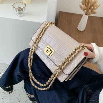 

Ladies 2020 New Fashion All-match Crocodile Shoulder Messenger Bag Ms. Travel Wallet Net Red Simple Chain Small Square Bag