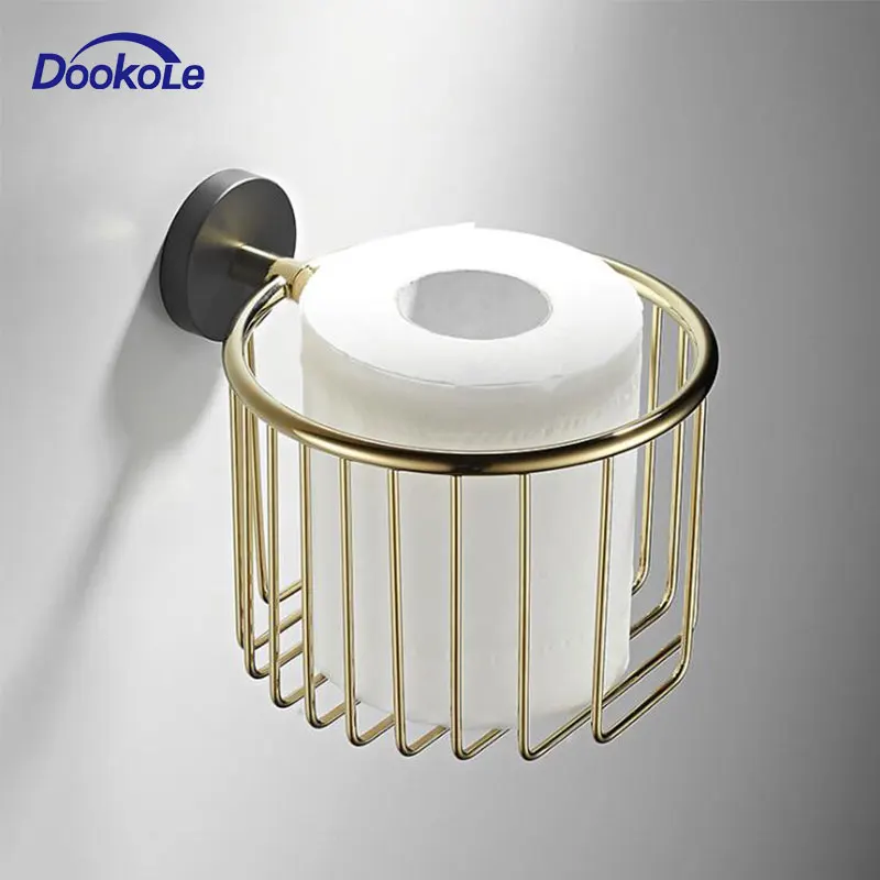 

DOOKOLE Solid Brass Toilet Paper Holder Wall Mount, Gold Bathroom Tissue Roll Basket Storage Rack (Toilet Paper Basket)
