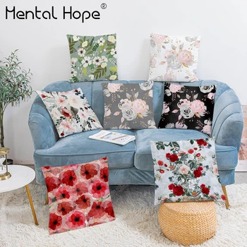 

Plant Pattern Soft Cushion Cover Home Decor Flower Printed Throw Pillow Cover Square Plush Pillowcase Living Room Decorative