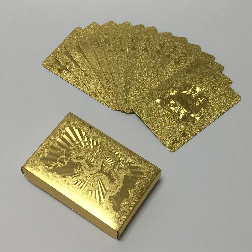 

Durable Waterproof Gold Foil Plated Playing Cards Set 54pcs Deck Poker Classic Magic Tricks Tool Magic Box-packed High Quality