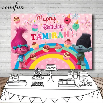 

Sensfun Cartoon Trolls Princess Poppy Photography Backdrop Pink Girls Birthday Party Backgrounds Banner Photo Studio Vinyl 7x5FT