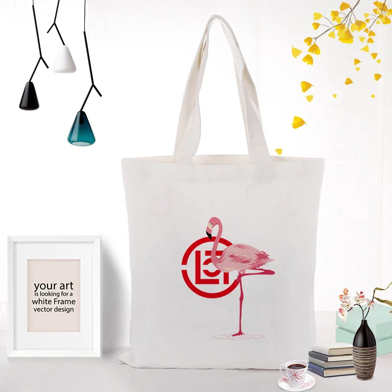 FLAMINGO004 Холст Фламинго сумка текст DIY сумка печать индивидуальный логотип для печати ежедневного использования Складная многоразовая сумка для покупок - Цвет: FLAMINGO004