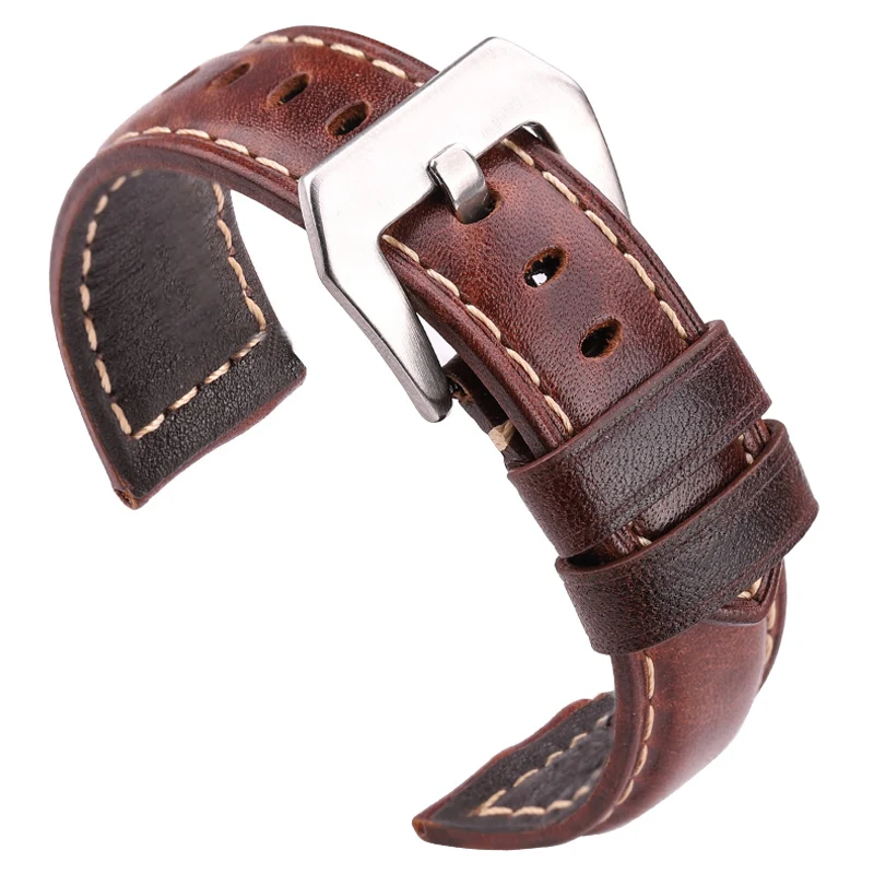 Watch-Accessories Strap Brown 20mm Cowhide 24mm Genuine-Leather 22mm Woemn Dark Men