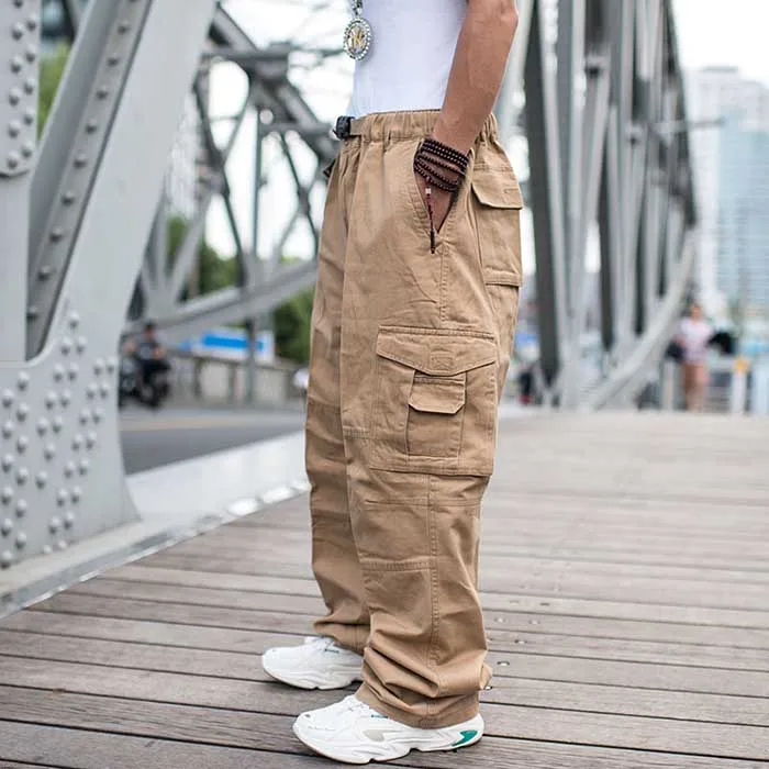 Trendy Loose Baggy Cargo Pants Men Casual Hiphop Harem Cotton Straight Trousers Wide Leg Plus Size Streetwear Clothing genie pants