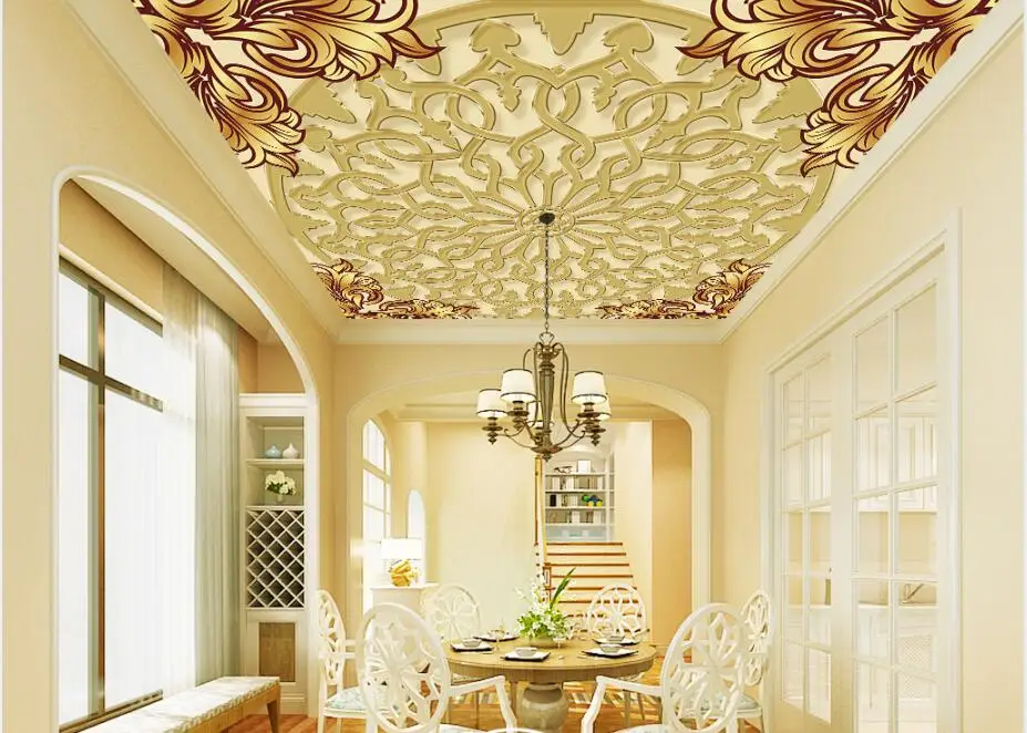 

European style three-dimensional relief ceiling mural Bedroom Ceiling Wallpaper Papel De Parede
