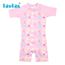 Kavkas/слитный купальник для маленьких девочек, с принтом бабочки, с короткими рукавами, комплект одежды для купания розового цвета, Детский костюм для девочек, одежда для купания