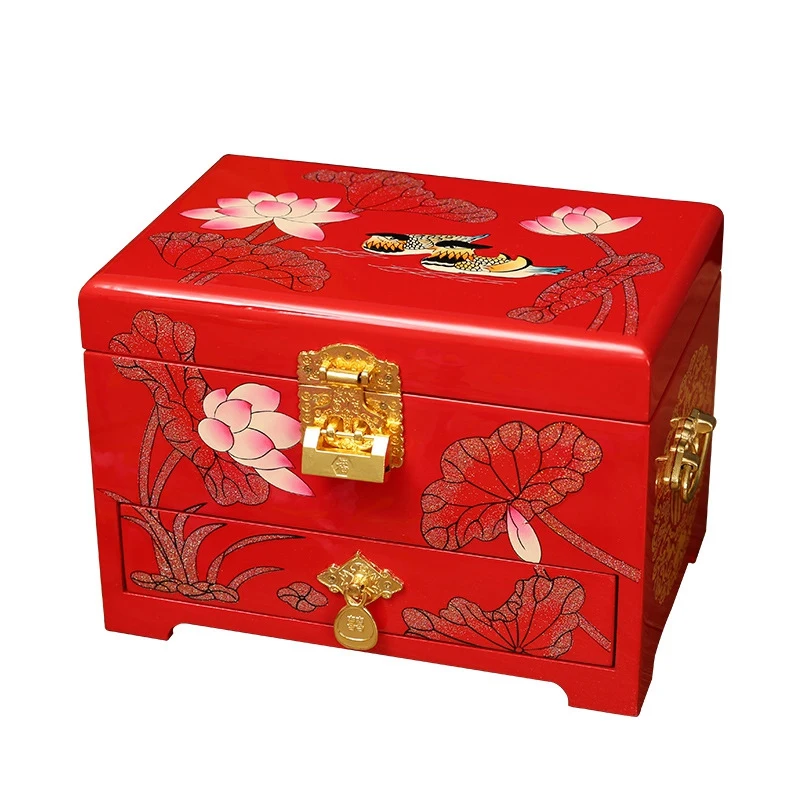 

Wooden Lacquerware 21 x 15 x 14cm Chinese Handmade Classic Red Box 2 Layer Jewelry Box
