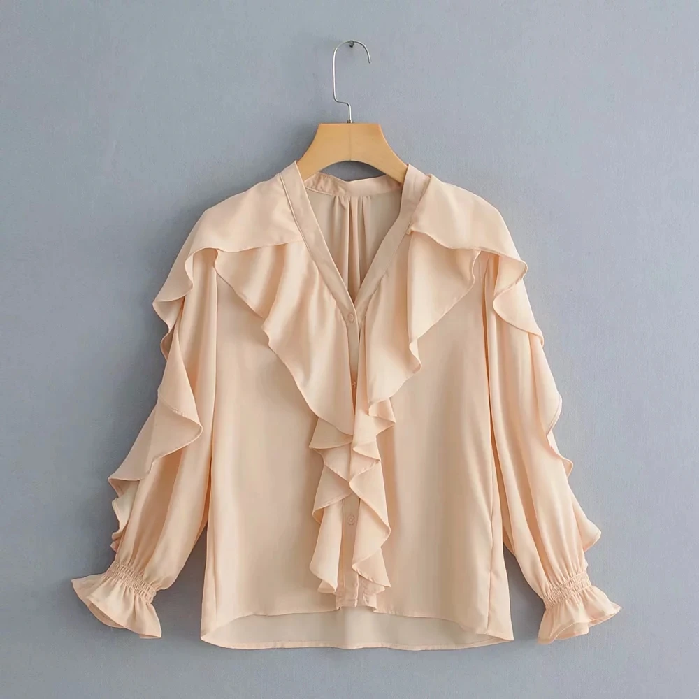 Увядшие английские офисные женские оборки каскадные однотонные свободные blusas mujer de moda кимоно блузка женские топы и блузки