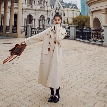 

Winter Jacket Women 2020 Solid Horn Button Ladies Coat Fashion Loose Lady Office Woolen Coat Long Coat Women Plus Size Overcoat