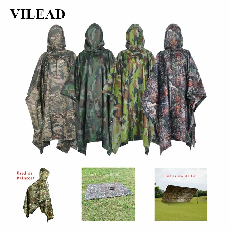 

VILEAD Nylon Multifunctional Portable Raincoat Waterproof Poncho Adult Outdoor Camping Carpet Sun Shade Cycling Jacktes Rainwear