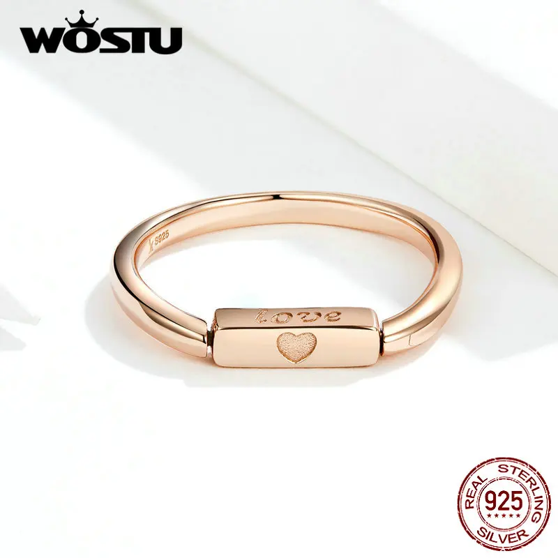 WOSTU Настоящее 925 пробы Серебряное Золотое кольцо Благородный прямоугольник со смехом и любовью кольца для женщин Изготовление ювелирных изделий CQR587