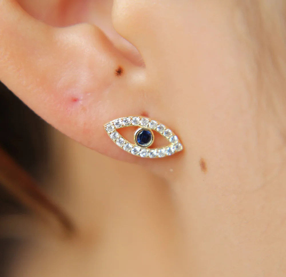 2021 New Fashion Real 925 Sterling Silver Factory Drop Shipping Fine Turkish Jewelry Evil Eye Studs Micro Pave Cz Bling Earrings | Украшения