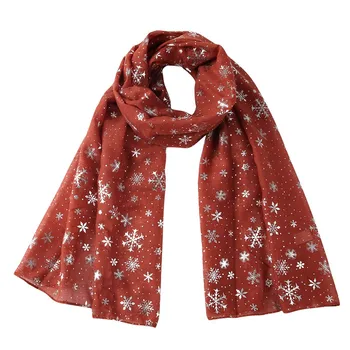 

Christmas Cute Snowflake Print Scarf Warm Solid Color Hot Silver Cotton Linen Scarf Ladies Shawl Casual Wild Holiday Gift Winter