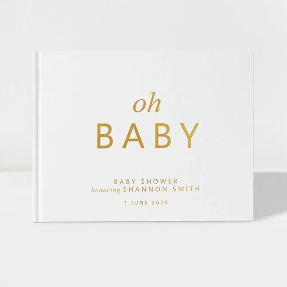 

Personalised Baby Shower Guest Book, White and Gold Baby Shower Sign In Ideas cutom Baby Birthday Colour Choices Available,