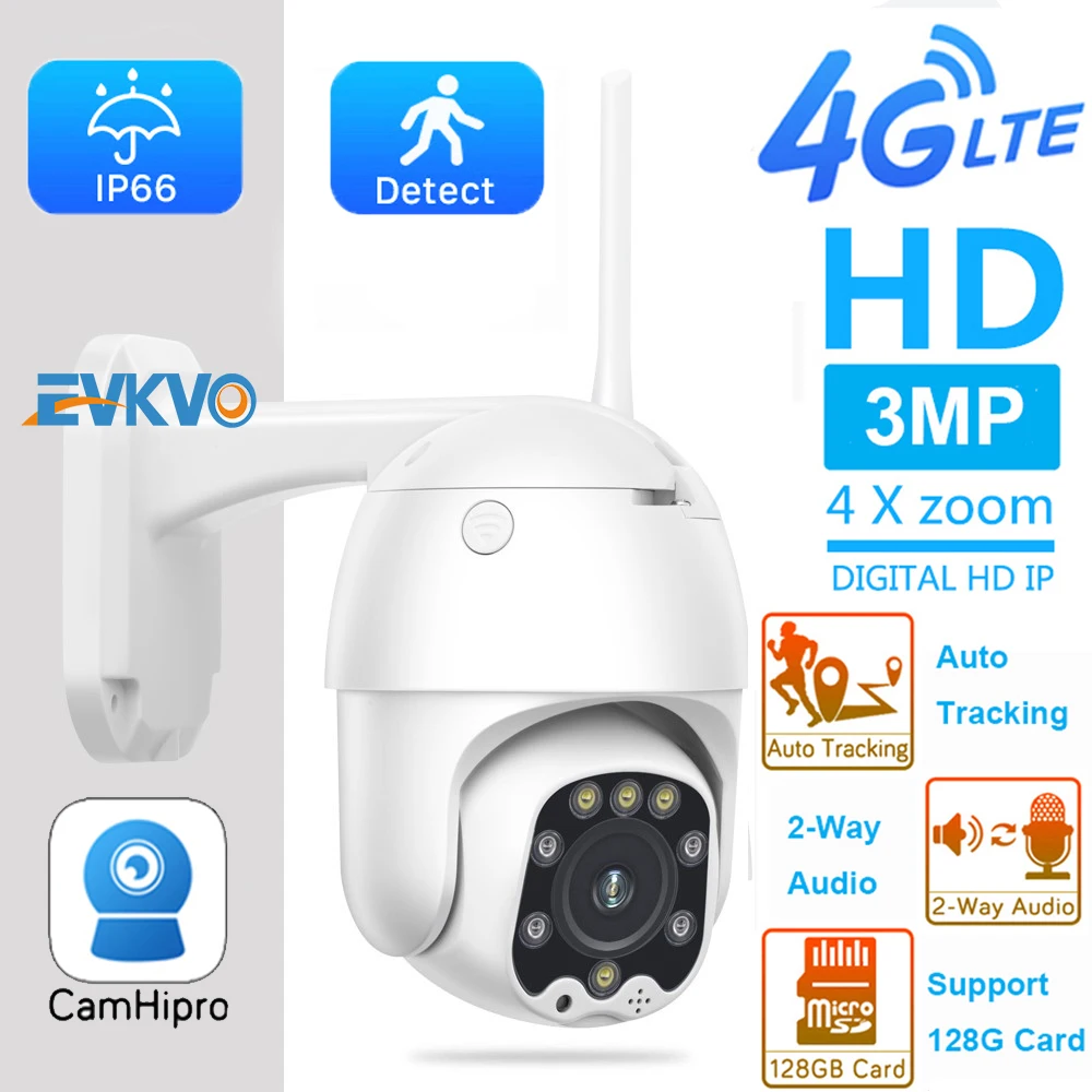 IP камера EVKVO 3G/4G 3 Мп HD PTZ GSM SIM Wi Fi|Камеры видеонаблюдения| |