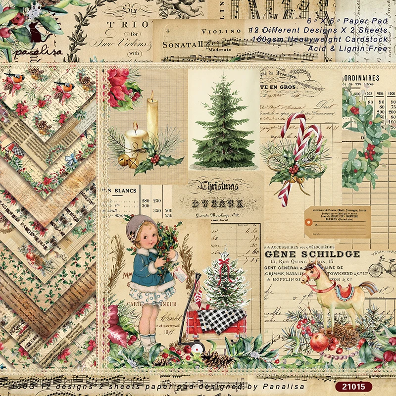 Kscraft 12 Sheets Vintage Christmas Scrapbooking Pads Paper Origami Art