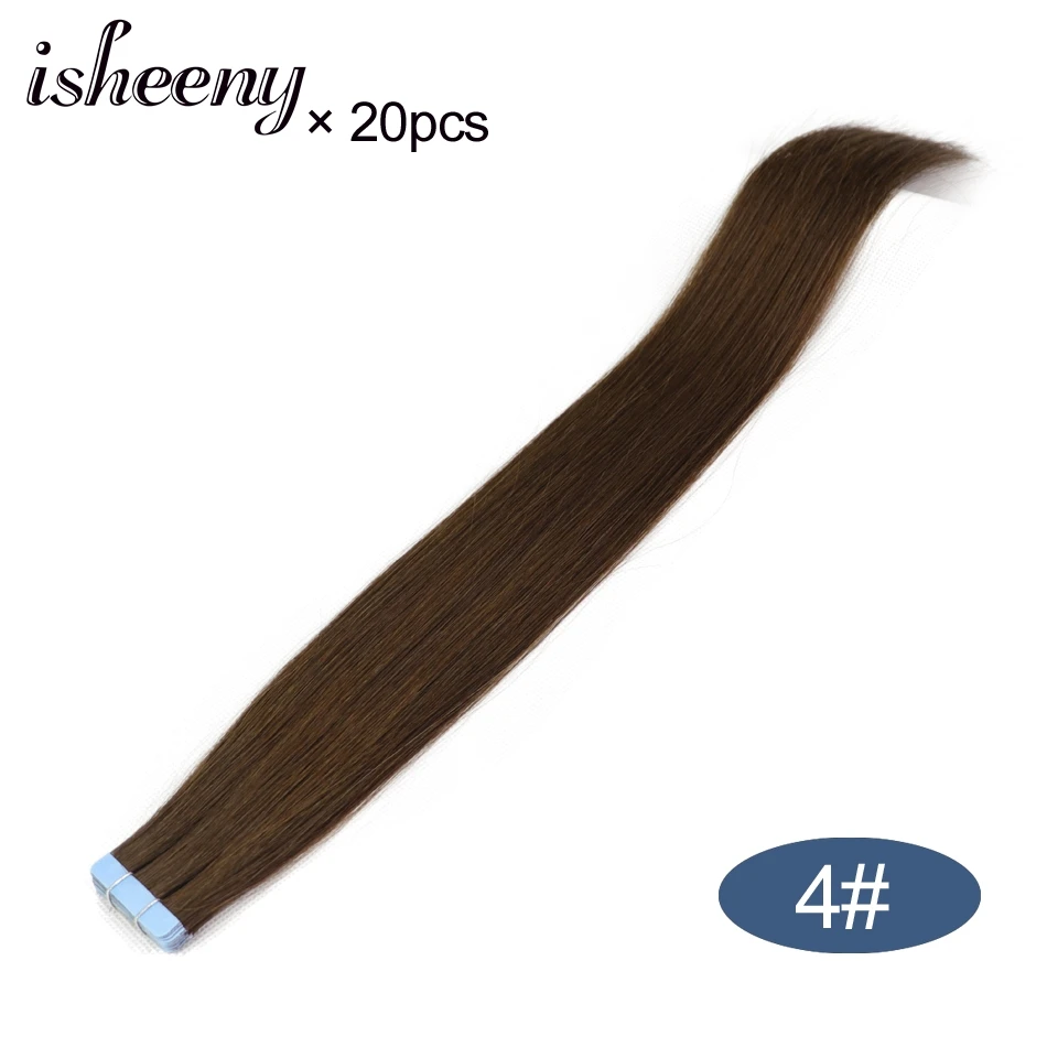 Isheeny человеческих волос ленты расширения прямой 1"-24" уток кожи бесшовных волос образцы для салона волос тестирования - Цвет: #4