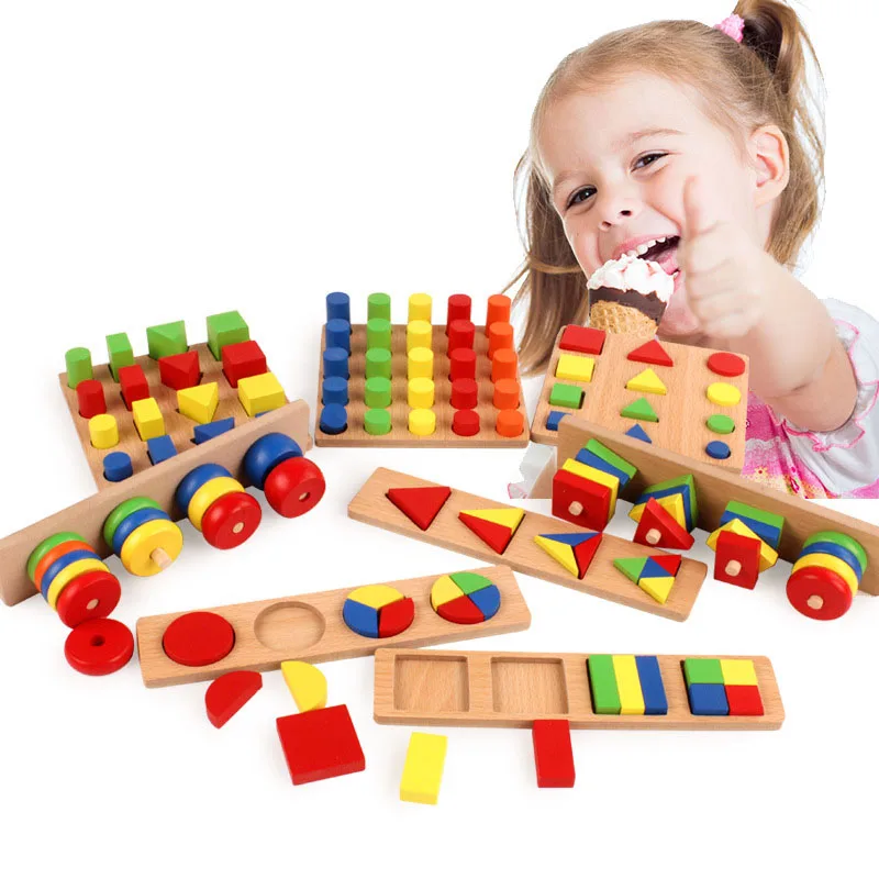 

Montessori Blocks Cylinder Educational Toy Blocks Wood Building Blocks Geometry Shape Baby Learning Kids Toy Set 8pcs/set KT265