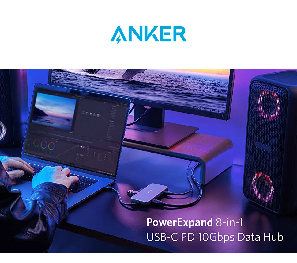 Anker HubPowerExpand 8-in-1 USB C Adapter with 100W Power Delivery A8383 description image