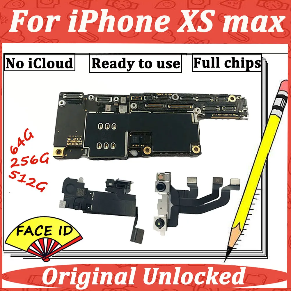 Для iPhone XS MAX оригинальная материнская плата разблокирована 64g 256g 512g FACE ID материнской платы Материнская плата iCloud ремонт разблокировки