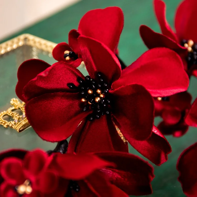 Nuovo vino petali rossi fascia per capelli lato sposa cena di nozze natale capodanno donna abbigliamento per capelli accessori da sposa capelli sposa - immagine 5