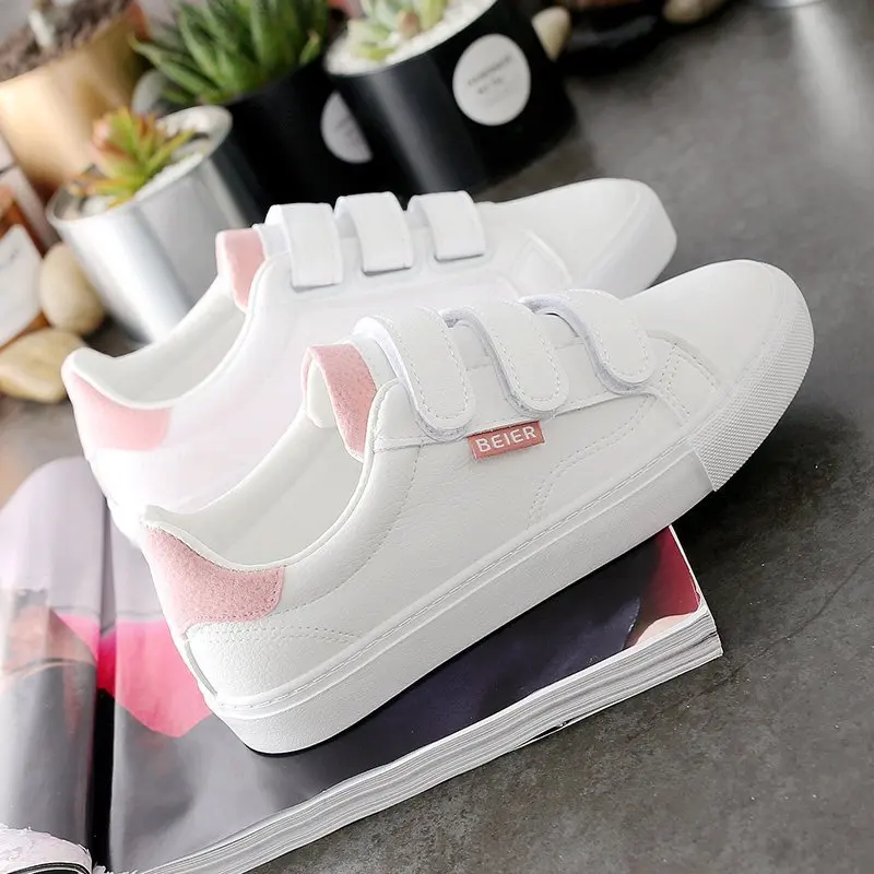 

Winter Velcro Shoes White Student Youth Versatile Lazy Low Top Flat Keel Thin Shoes Korean-style Cute Sneakers