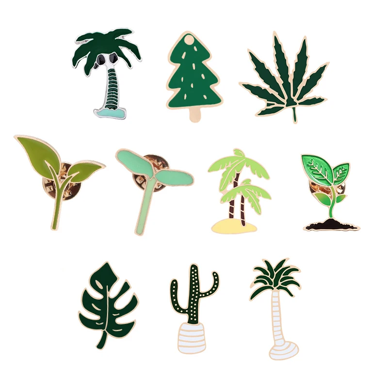 Эмалированные булавки с зелеными растениями Мультяшные Броши изображением