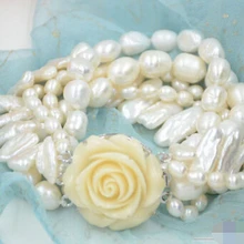 DYY 913+++ 5row " Белый рисовый барокко пресная вода жемчужина Бива браслет